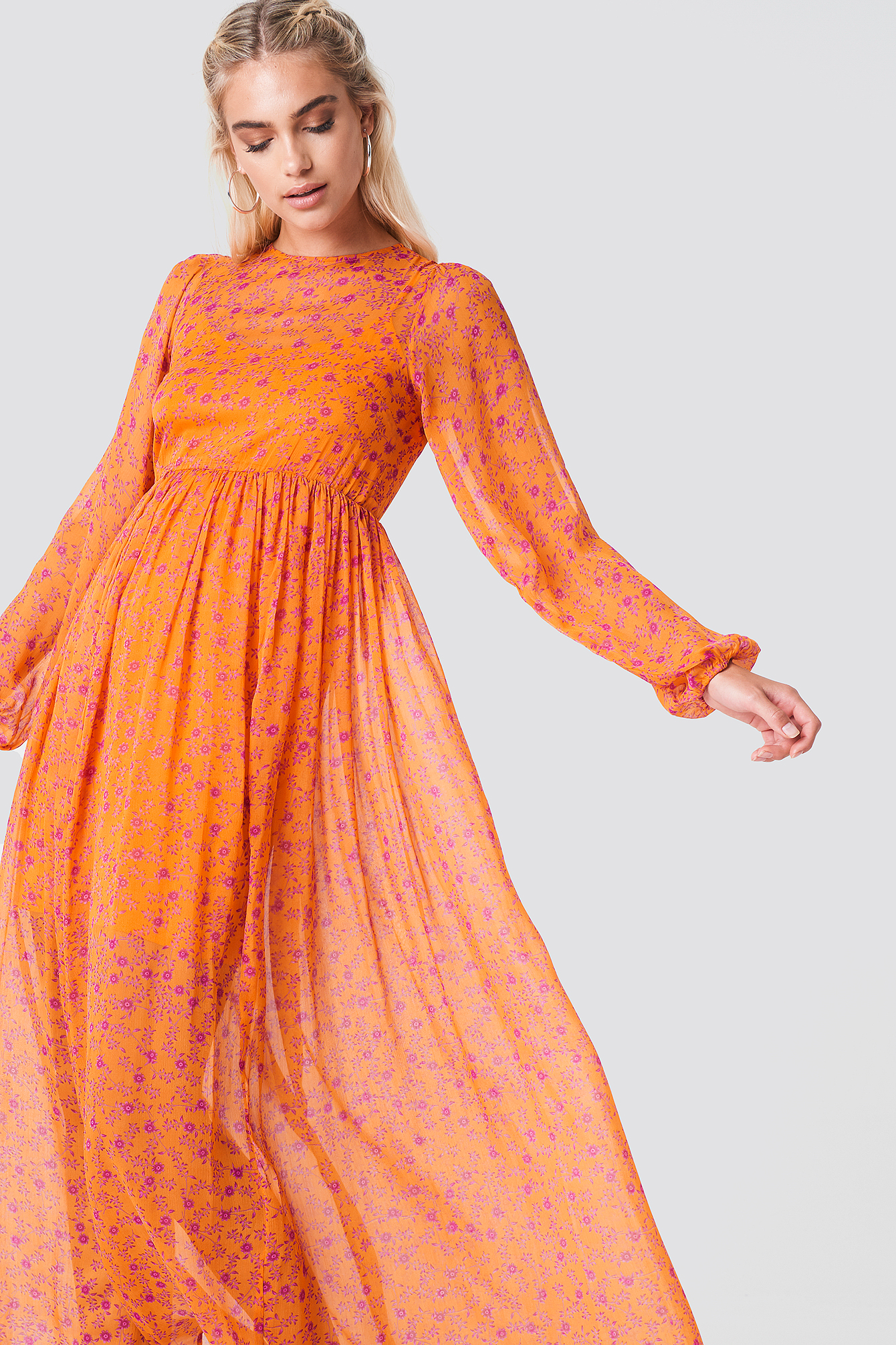 Orange Maxi Dress with Sleeves